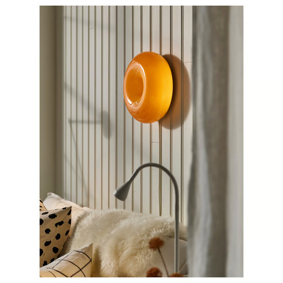 Ikea VARMBLIXT LED table/wall lamp, orange glass/round, 12 "