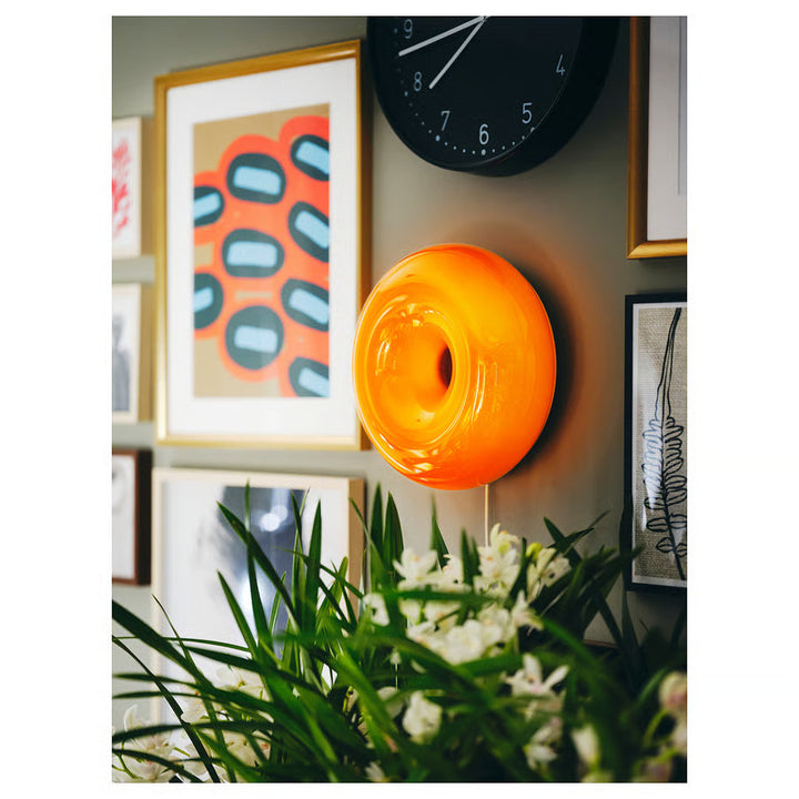 Ikea VARMBLIXT LED table/wall lamp, orange glass/round, 12 "