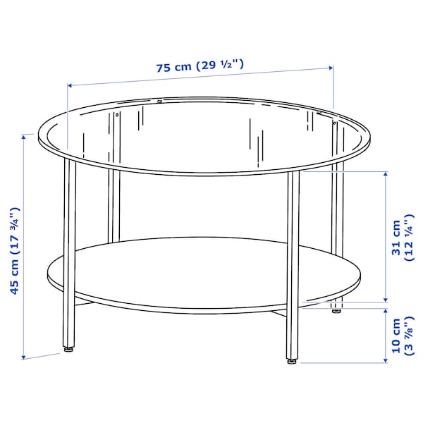 IKEA VITTSJÖ Coffee table, black-brown/glass, 29 1/2 "