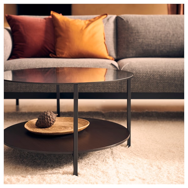 IKEA VITTSJÖ Coffee table, black-brown/glass, 29 1/2 "