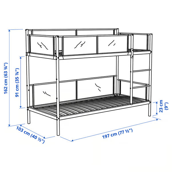 IKEA VITVAL Bunk bed frame, white/light gray, Twin