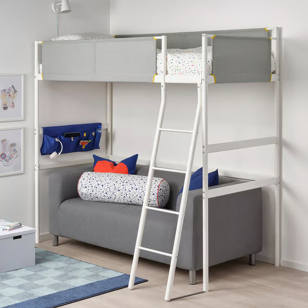 IKEA VITVAL Loft bed frame, white/light gray, Twin