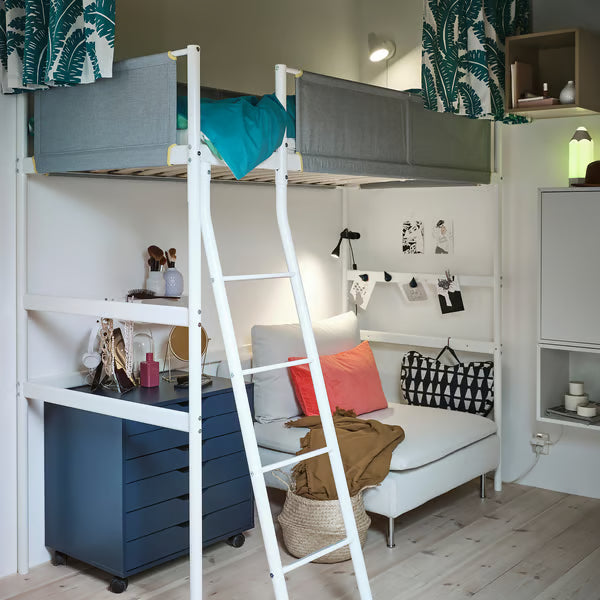 IKEA VITVAL Loft bed frame, white/light gray, Twin