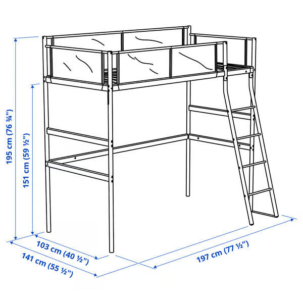 IKEA VITVAL Loft bed frame, white/light gray, Twin