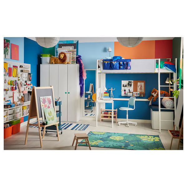 IKEA VITVAL Loft bed frame with desk top, white/light gray, Twin