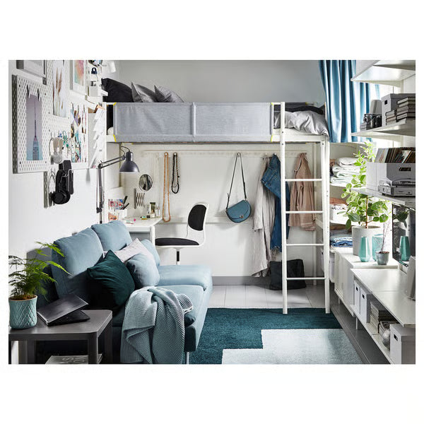 IKEA VITVAL Loft bed frame with desk top, white/light gray, Twin